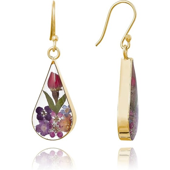 Sterling Silver Pressed Flower Teardrop Trendy Earrings