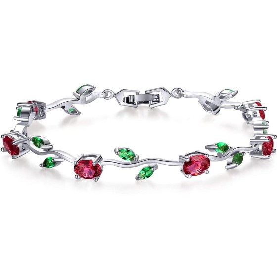 Lovely White Gold Plated AAA Cubic Zirconia Gemstone Flower Vine 7 Inches Bracelet for Mothers