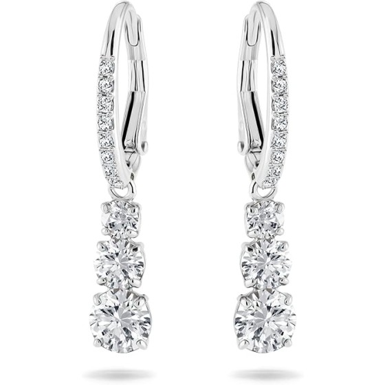 Stilla Attract Trilogy Drop Pierced Earrings with White Crystals on a Rhodium Plated Setting with Hinged Closure