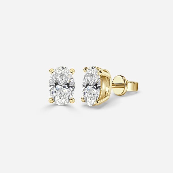 18K White Gold 4‑Prong Stud Earrings, 1 Carat Diamond, Rose Gold Oval & Princess Cut Earrings