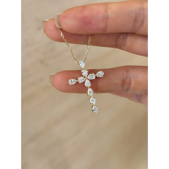 18K Gold Lab Grown Diamond Cross Necklace，Center Stone: D: 1.574ct/10，Total Weight: 3.12g