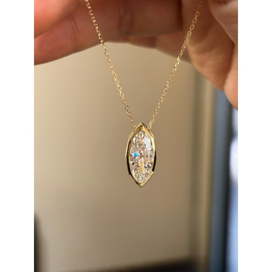 18K Gold Lab Grown Diamond Marquise Cut Necklace Center Stone: 2.0ct/1 Total Weight: 2.94g