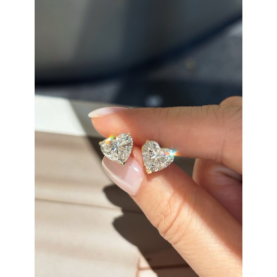 18K Gold Lab Grown Yellow Diamond Heart Stud Earrings Center Stone: D: 4.13ct/2 Total Weight: 2.76g