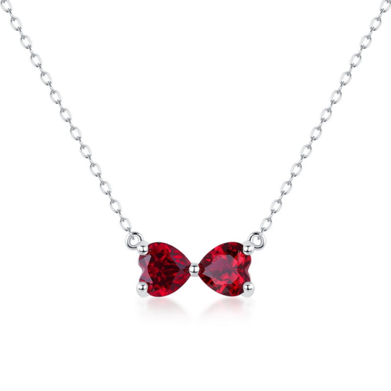 18K Gold Ruby Bow Necklace / With GRC Certificate