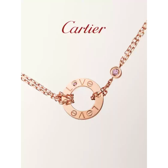 Cartier LOVE Series 18K Gold Diamond & Pink Sapphire Women's Necklace / With Certificate